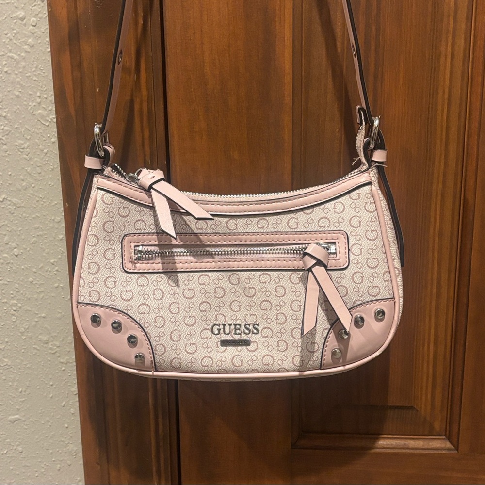 Y2K style Guess Light Pink Monogram Shoulder Bag